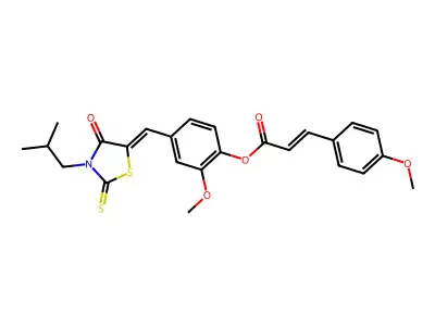 [2-methoxy-4-[(Z)-[3-(2-methylpropyl)-4-oxo-2-sulfanylidene-1,3-thiazolidin-5-ylidene]methyl]phenyl] (E)-3-(4-methoxyphenyl)prop-2-enoate structure