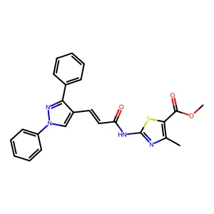 methyl 2-[[(E)-3-(1,3-diphenylpyrazol-4-yl)prop-2-enoyl]amino]-4-methyl-1,3-thiazole-5-carboxylate structure