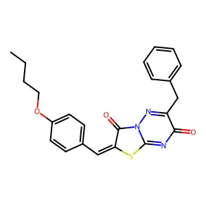 (Z)-6-benzyl-2-(4-butoxybenzylidene)-2H-thiazolo[3,2-b][1,2,4]triazine-3,7-dione structure