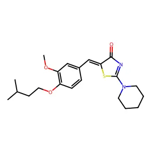 (5E)-5-[[3-methoxy-4-(3-methylbutoxy)phenyl]methylidene]-2-piperidin-1-yl-1,3-thiazol-4-one structure