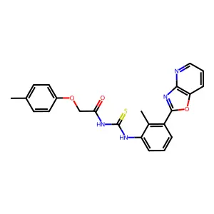 N-[[2-methyl-3-([1,3]oxazolo[4,5-b]pyridin-2-yl)phenyl]carbamothioyl]-2-(4-methylphenoxy)acetamide structure
