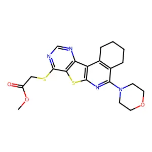 methyl {[5-(4-morpholinyl)-1,2,3,4-tetrahydropyrimido[4',5':4,5]thieno[2,3-c]isoquinolin-8-yl]thio}acetate structure