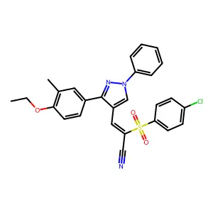 (2E)-2-(4-CHLOROBENZENESULFONYL)-3-[3-(4-ETHOXY-3-METHYLPHENYL)-1-PHENYL-1H-PYRAZOL-4-YL]PROP-2-ENENITRILE structure