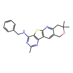 N-benzyl-2,8,8-trimethyl-8,10-dihydro-7H-pyrano[3'',4'':5',6']pyrido[3',2':4,5]thieno[3,2-d]pyrimidin-4-amine structure