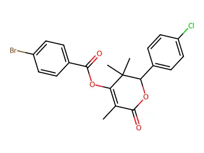 [2-(4-chlorophenyl)-3,3,5-trimethyl-6-oxo-2H-pyran-4-yl] 4-bromobenzoate structure
