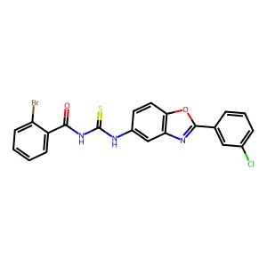 2-bromo-N-[[2-(3-chlorophenyl)-1,3-benzoxazol-5-yl]carbamothioyl]benzamide structure