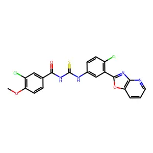 3-chloro-N-[[4-chloro-3-([1,3]oxazolo[4,5-b]pyridin-2-yl)phenyl]carbamothioyl]-4-methoxybenzamide structure