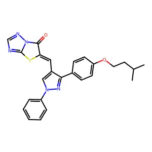 (5Z)-5-[[3-[4-(3-methylbutoxy)phenyl]-1-phenylpyrazol-4-yl]methylidene]-[1,3]thiazolo[3,2-b][1,2,4]triazol-6-one structure