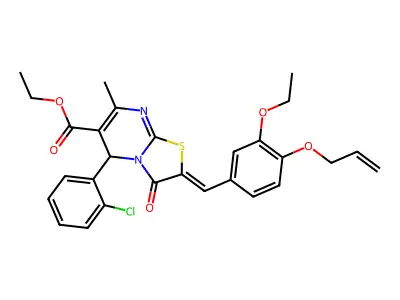 (Z)-ethyl 2-(4-(allyloxy)-3-ethoxybenzylidene)-5-(2-chlorophenyl)-7-methyl-3-oxo-3,5-dihydro-2H-thiazolo[3,2-a]pyrimidine-6-carboxylate structure