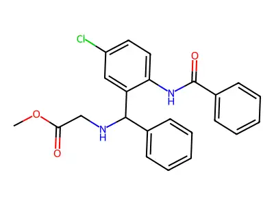 Methyl 2-(((2-benzamido-5-chlorophenyl)(phenyl)methyl)amino)acetate structure