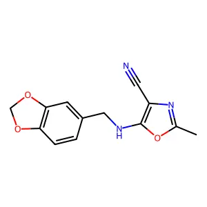 5-(1,3-Benzodioxol-5-ylmethylamino)-2-methyl-1,3-oxazole-4-carbonitrile structure