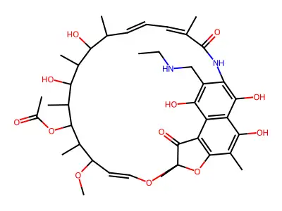 (12Z,14E,24E)-8-[(Ethylamino)methyl]-5,6,9,17,19-pentahydroxy-23-methoxy-2,4,12,16,18,20,22-heptamethyl-1,11-dioxo-1,2-dihydro-2,7-(epoxypentadeca[1,11,13]trienoimino)naphtho[2,1-b]furan-21-yl acetate structure