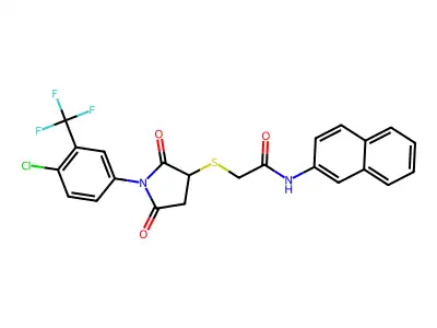 2-({1-[4-chloro-3-(trifluoromethyl)phenyl]-2,5-dioxopyrrolidin-3-yl}sulfanyl)-N-(naphthalen-2-yl)acetamide structure