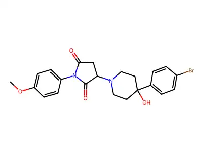 3-[4-(4-bromophenyl)-4-hydroxypiperidin-1-yl]-1-(4-methoxyphenyl)pyrrolidine-2,5-dione structure