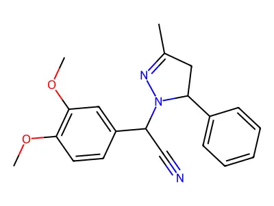 (3,4-dimethoxyphenyl)(3-methyl-5-phenyl-4,5-dihydro-1H-pyrazol-1-yl)acetonitrile structure