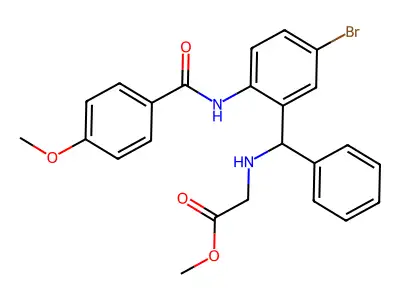 Methyl 2-(((5-bromo-2-(4-methoxybenzamido)phenyl)(phenyl)methyl)amino)acetate structure
