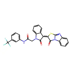 2-[(3E)-2-oxo-3-(1-oxo-[1,3]thiazolo[3,2-a]benzimidazol-2-ylidene)indol-1-yl]-N-[3-(trifluoromethyl)phenyl]acetamide structure