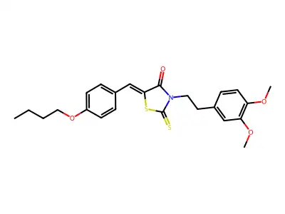 (Z)-5-(4-butoxybenzylidene)-3-(3,4-dimethoxyphenethyl)-2-thioxothiazolidin-4-one structure