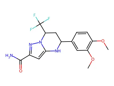 5-(3,4-dimethoxyphenyl)-7-(trifluoromethyl)-4,5,6,7-tetrahydropyrazolo[1,5-a]pyrimidine-2-carboxamide structure