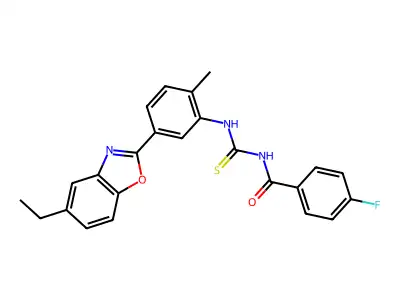 N-[[5-(5-ethyl-1,3-benzoxazol-2-yl)-2-methylphenyl]carbamothioyl]-4-fluorobenzamide structure