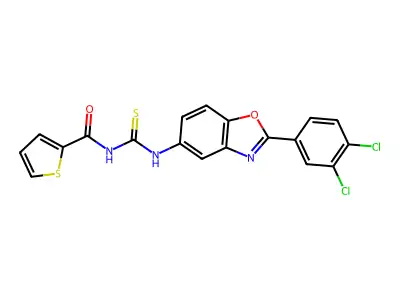 N-[[2-(3,4-dichlorophenyl)-1,3-benzoxazol-5-yl]carbamothioyl]thiophene-2-carboxamide structure