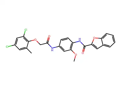 N-[4-[[2-(2,4-dichloro-6-methylphenoxy)acetyl]amino]-2-methoxyphenyl]-1-benzofuran-2-carboxamide structure