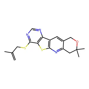 8,8-dimethyl-4-((2-methylallyl)thio)-8,10-dihydro-7H-pyrano[3'',4'':5',6']pyrido[3',2':4,5]thieno[3,2-d]pyrimidine structure