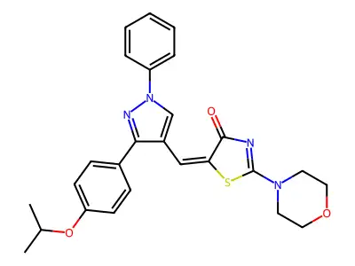 (5E)-2-morpholin-4-yl-5-[[1-phenyl-3-(4-propan-2-yloxyphenyl)pyrazol-4-yl]methylidene]-1,3-thiazol-4-one structure
