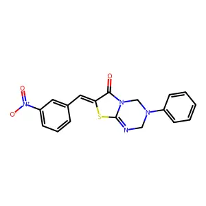 (7Z)-7-[(3-nitrophenyl)methylidene]-3-phenyl-2,4-dihydro-[1,3]thiazolo[3,2-a][1,3,5]triazin-6-one structure