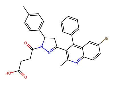 4-[3-(6-bromo-2-methyl-4-phenylquinolin-3-yl)-5-(4-methylphenyl)-4,5-dihydro-1H-pyrazol-1-yl]-4-oxobutanoic acid structure