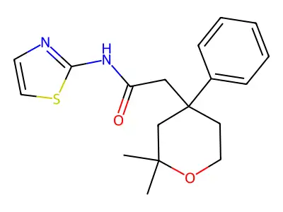 2-(2,2-Dimethyl-4-phenyl-tetrahydro-pyran-4-yl)-N-thiazol-2-yl-acetamide structure