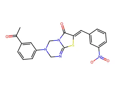 (7Z)-3-(3-acetylphenyl)-7-[(3-nitrophenyl)methylidene]-2,4-dihydro-[1,3]thiazolo[3,2-a][1,3,5]triazin-6-one structure