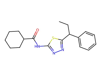 N-[5-(1-phenylpropyl)-1,3,4-thiadiazol-2-yl]cyclohexanecarboxamide structure