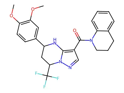 (3,4-dihydroquinolin-1(2H)-yl)(5-(3,4-dimethoxyphenyl)-7-(trifluoromethyl)-4,5,6,7-tetrahydropyrazolo[1,5-a]pyrimidin-3-yl)methanone structure