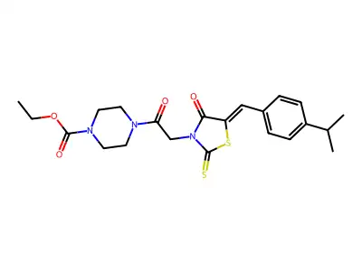(Z)-ethyl 4-(2-(5-(4-isopropylbenzylidene)-4-oxo-2-thioxothiazolidin-3-yl)acetyl)piperazine-1-carboxylate structure