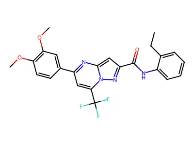 5-(3,4-dimethoxyphenyl)-N-(2-ethylphenyl)-7-(trifluoromethyl)pyrazolo[1,5-a]pyrimidine-2-carboxamide structure