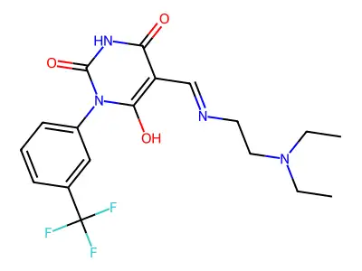 (E)-5-(((2-(diethylamino)ethyl)amino)methylene)-1-(3-(trifluoromethyl)phenyl)pyrimidine-2,4,6(1H,3H,5H)-trione structure