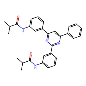 N,N'-[(6-phenylpyrimidine-2,4-diyl)dibenzene-3,1-diyl]bis(2-methylpropanamide) structure