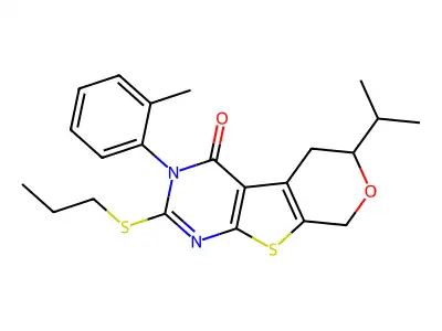3,5,6,8-Tetrahydro-6-(1-methylethyl)-3-(2-methylphenyl)-2-(propylthio)-4H-pyrano[4',3':4,5]thieno[2,3-d]pyrimidin-4-one structure