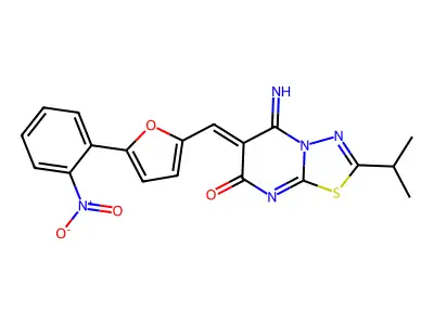 (6Z)-5-imino-6-[[5-(2-nitrophenyl)furan-2-yl]methylidene]-2-propan-2-yl-[1,3,4]thiadiazolo[3,2-a]pyrimidin-7-one structure