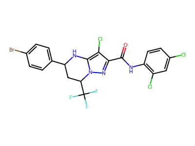 5-(4-bromophenyl)-3-chloro-N-(2,4-dichlorophenyl)-7-(trifluoromethyl)-4,5,6,7-tetrahydropyrazolo[1,5-a]pyrimidine-2-carboxamide structure