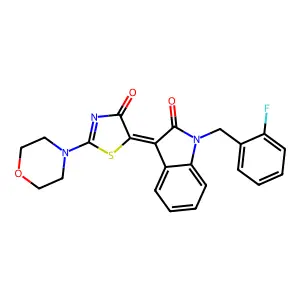 (Z)-5-(1-(2-fluorobenzyl)-2-oxoindolin-3-ylidene)-2-morpholinothiazol-4(5H)-one structure