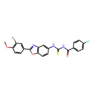 N-[[2-(3-bromo-4-methoxyphenyl)-1,3-benzoxazol-5-yl]carbamothioyl]-4-fluorobenzamide structure