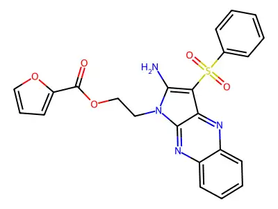 2-[2-amino-3-(phenylsulfonyl)-1H-pyrrolo[2,3-b]quinoxalin-1-yl]ethyl 2-furoate structure