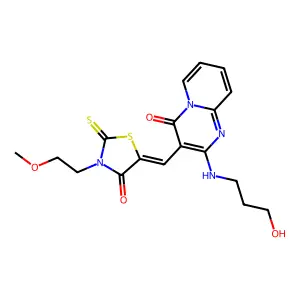 2-[(3-HYDROXYPROPYL)AMINO]-3-{(E)-[3-(2-METHOXYETHYL)-4-OXO-2-THIOXO-1,3-THIAZOLIDIN-5-YLIDENE]METHYL}-4H-PYRIDO[1,2-A]PYRIMIDIN-4-ONE structure