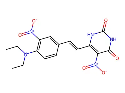 (E)-6-(4-(diethylamino)-3-nitrostyryl)-5-nitropyrimidine-2,4-diol structure