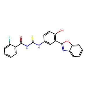 N-{[3-(1,3-benzoxazol-2-yl)-4-hydroxyphenyl]carbamothioyl}-2-fluorobenzamide structure