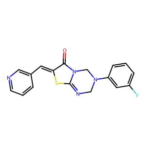 (7Z)-3-(3-fluorophenyl)-7-(pyridin-3-ylmethylidene)-2,4-dihydro-[1,3]thiazolo[3,2-a][1,3,5]triazin-6-one structure