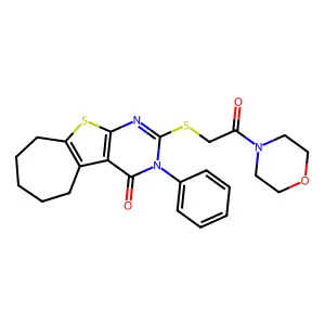 2-((2-morpholino-2-oxoethyl)thio)-3-phenyl-6,7,8,9-tetrahydro-3H-cyclohepta[4,5]thieno[2,3-d]pyrimidin-4(5H)-one structure