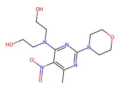 2,2'-[[6-Methyl-2-(4-morpholinyl)-5-nitro-4-pyrimidinyl]imino]bis[ethanol] structure